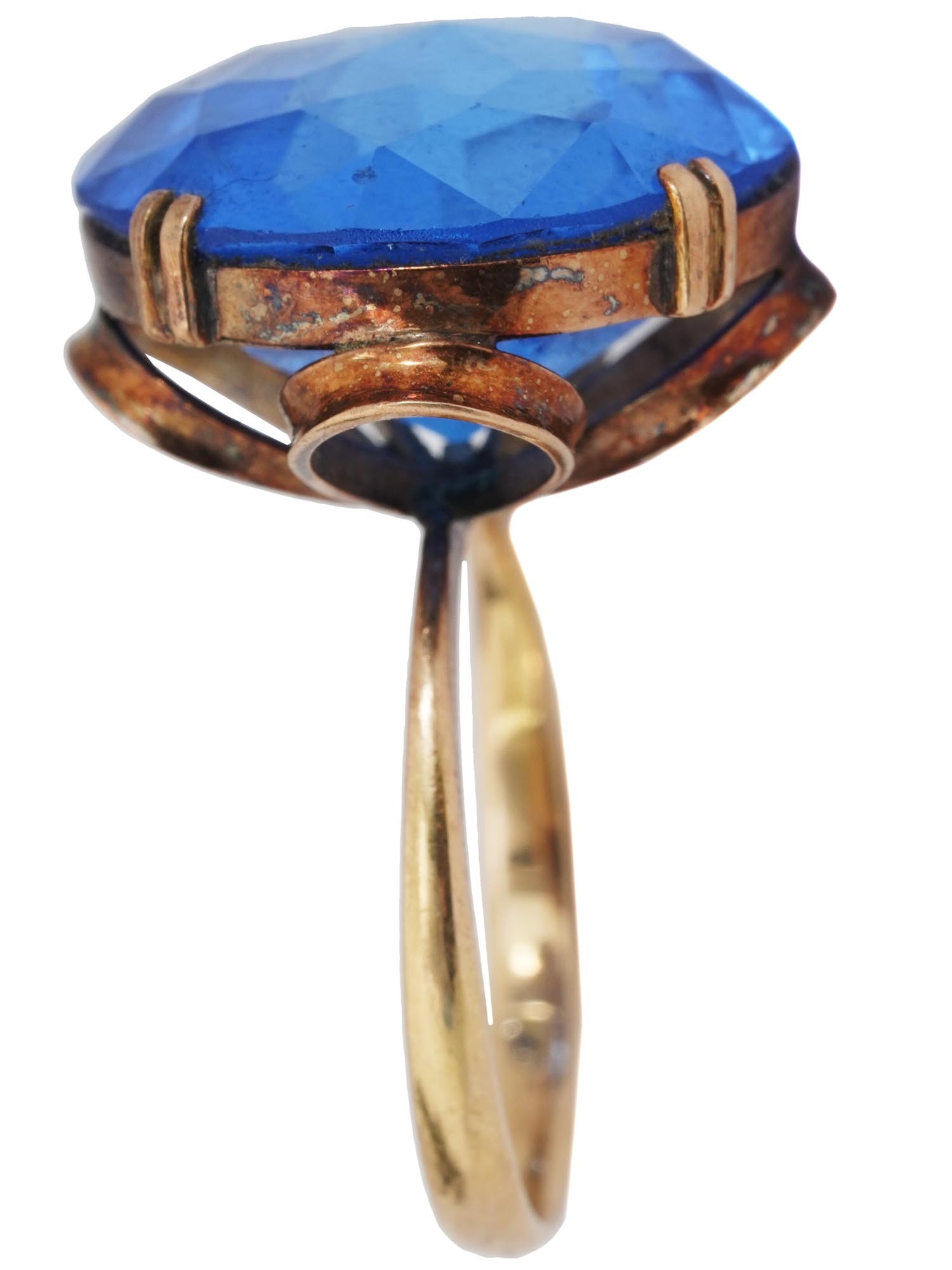 18K GOLD ENCRUSTED BLUE SPINEL STONE JEWELRY RING PIC-1